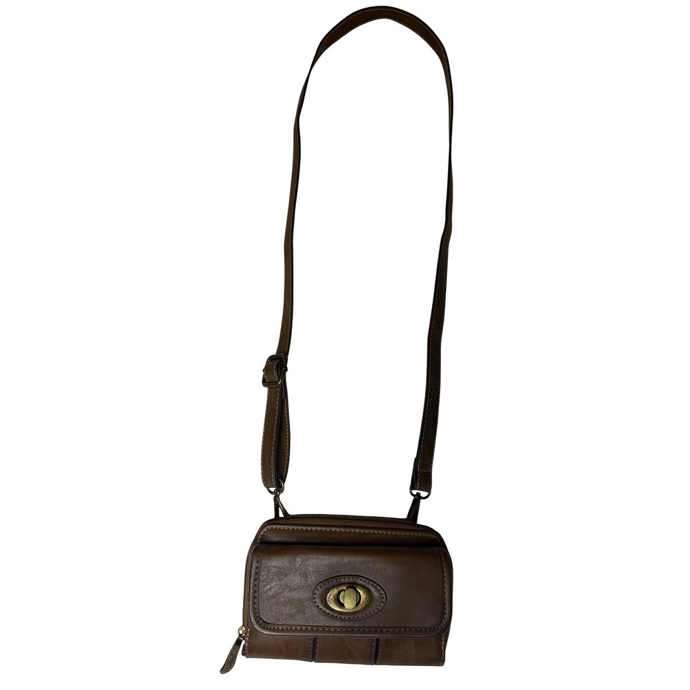 Justin Brown Leather Crossbody Wallet Bag Turn Lock‎ Western Small Shoulder Bag - Picture 3 of 8